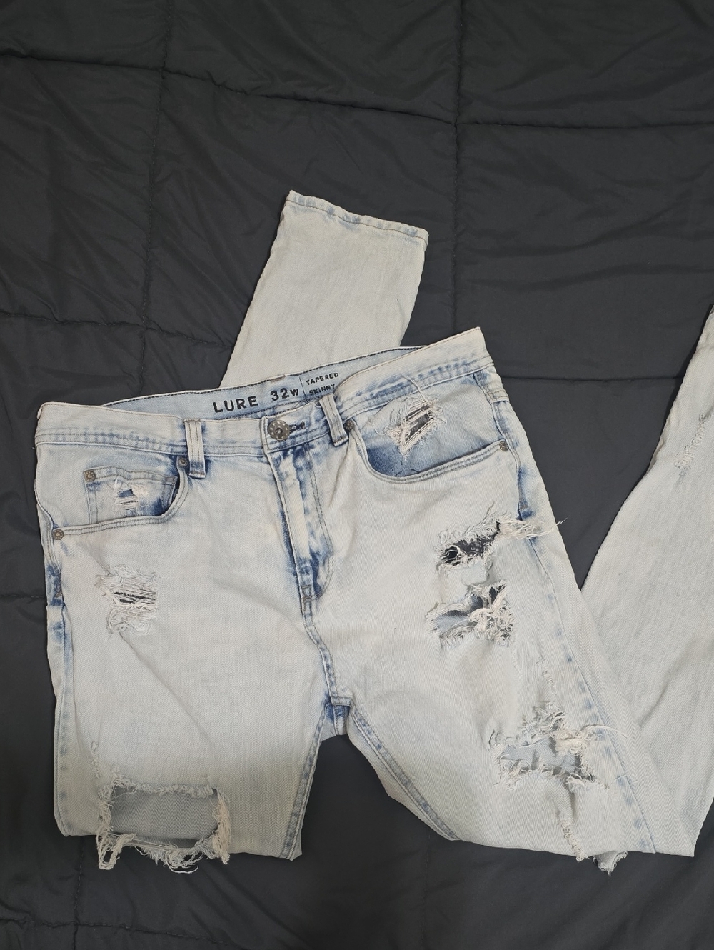 Lure Ninth Hall Mens Light Wash Distressed Tapered Skinny Jeans 32x28